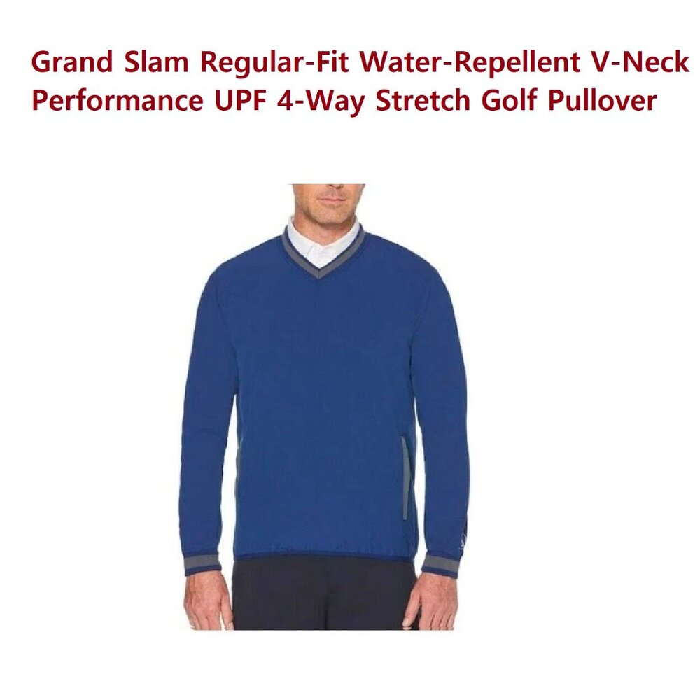 Grand Slam Reg-Fit Water-Repellent VNeck Performance UPF Golf Stretch Pullover